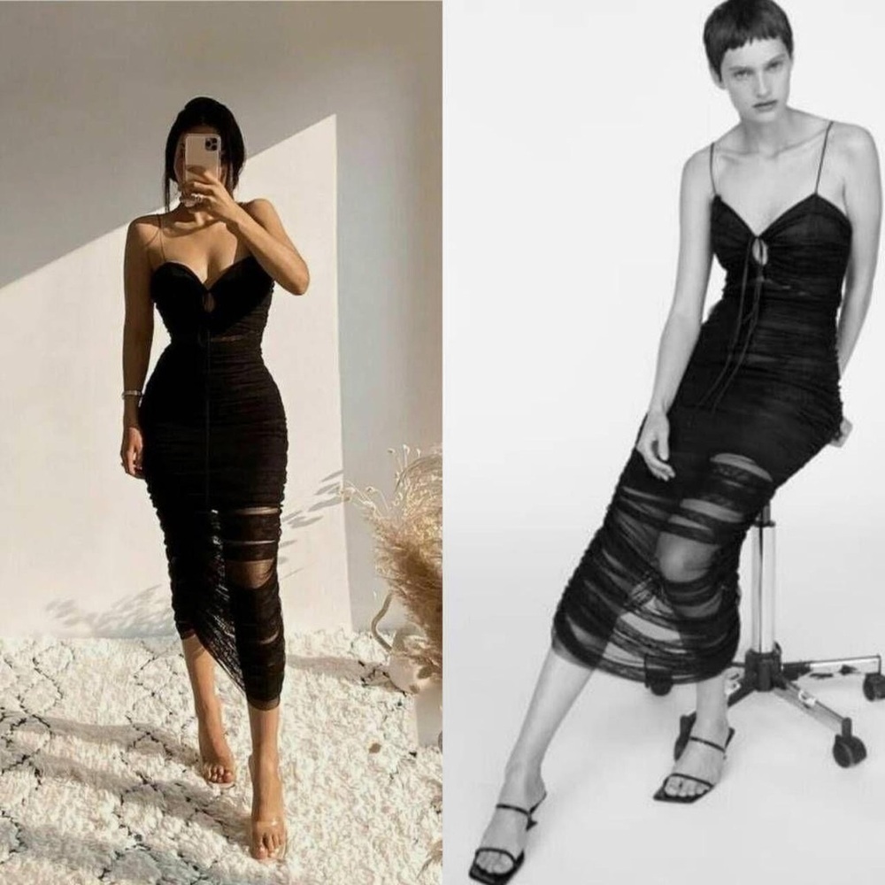 Zara Limited Edition Draped Tulle Black Dress